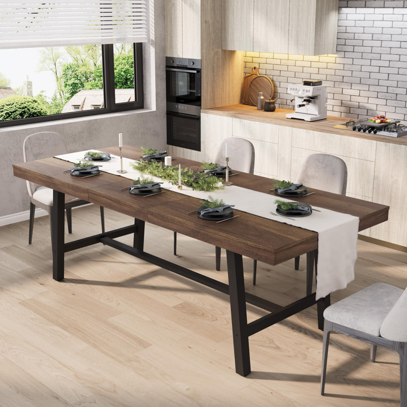 63-83 "Table de salle à manger extensible, table de salle à manger rectangulaire industrielle pour 6 à 8 personnes, Brun