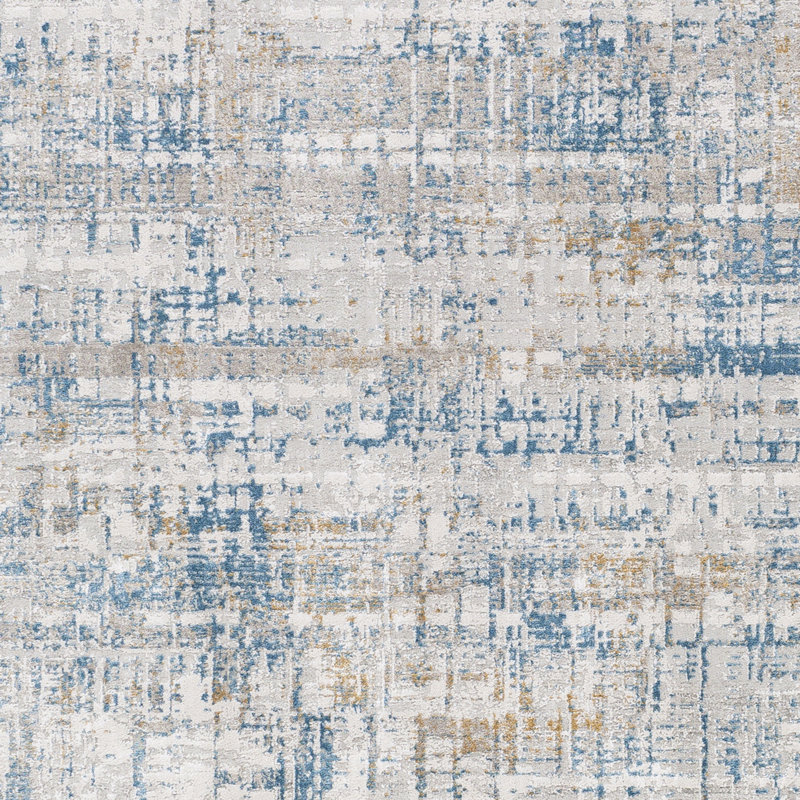 Tapis abstrait gris clair / bleu, Rectangle 10 pi x 14 pi