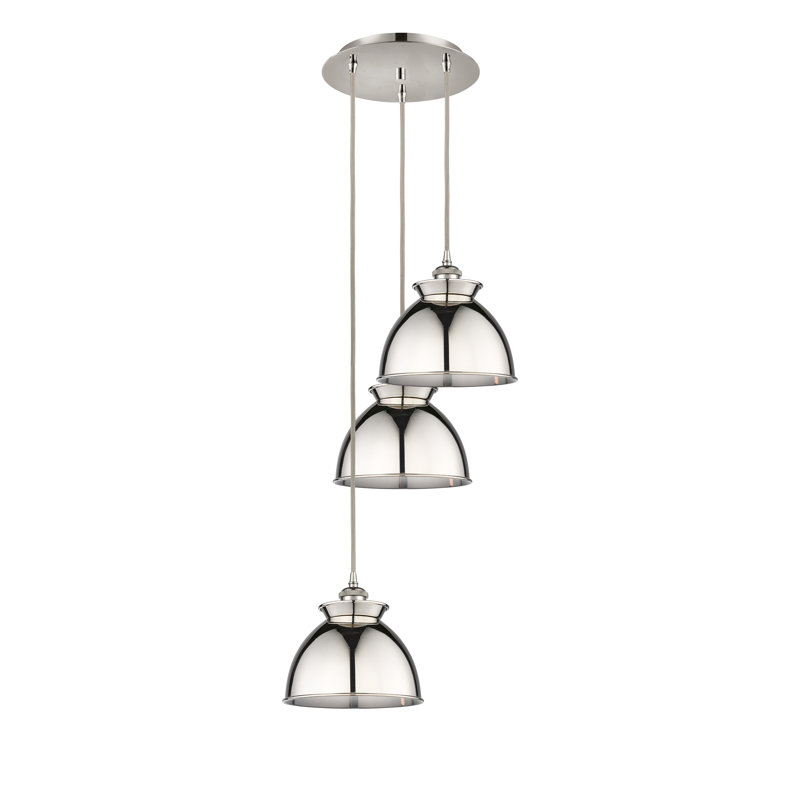 Luminaire suspendu 3 lumières à 3 lumières, Nickel poli, Nickel poli