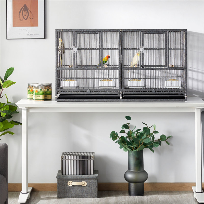 52.5cm Iron Flat Top Breeder Bird Cage with Perch, Black