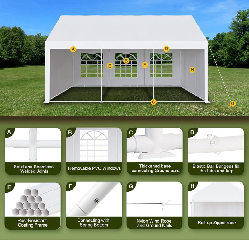 White 13 x 20 FT Steel Frame Outdoor Event Tent with Removable Sidewalls