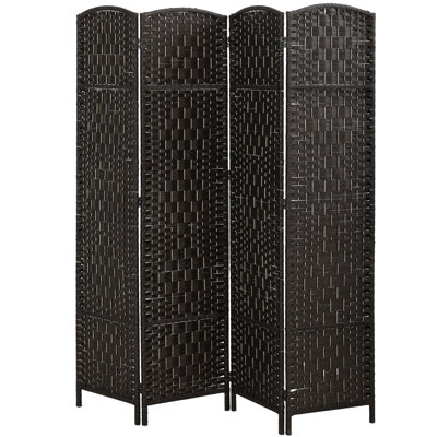 Paravent 4 panneaux, écran d'intimité pliable de 6 pi de hauteur, cloison autoportante tissée à la main pour la séparation de la pièce avec charnières à 360 °, corde de papier tissée en losange, blanc