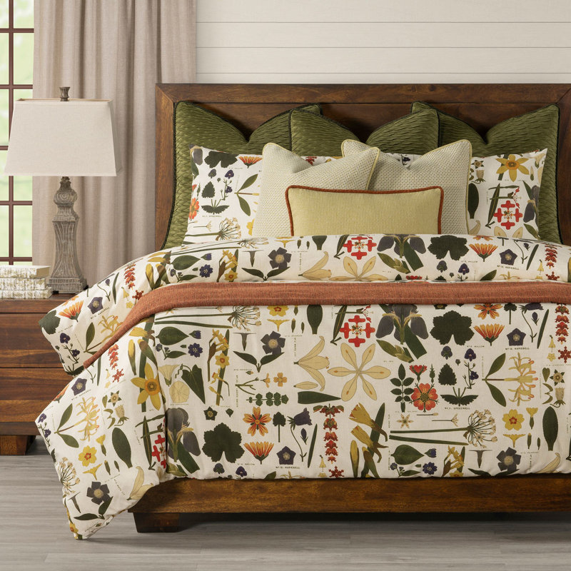 Botanical Print Duvet Cover & Insert Set, California King Duvet Cover + 5 Shams + 3 Pillows