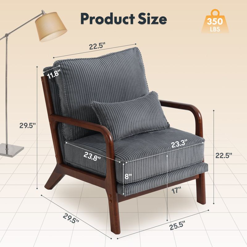 Chaise d'appoint en velours côtelé Mid-Century, Gris