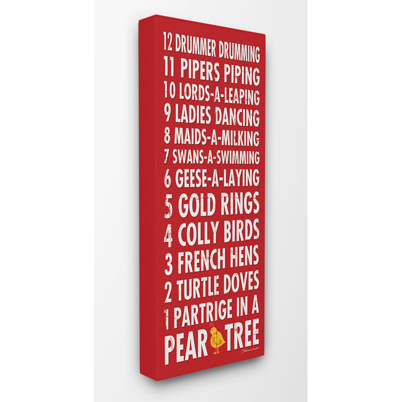 «12 Days of Christmas» par Stephanie Workman Marrot - reproduction d'art textuel, H 24 po x l 10 po, Toile tendue