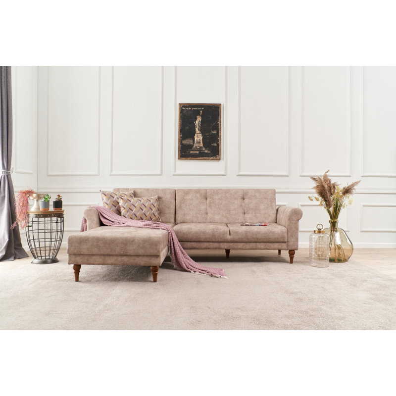 Canapé modulaire à méridienne rembourré igourdane, Accoudoir à gauche (vu de face), 100 % polyester crème