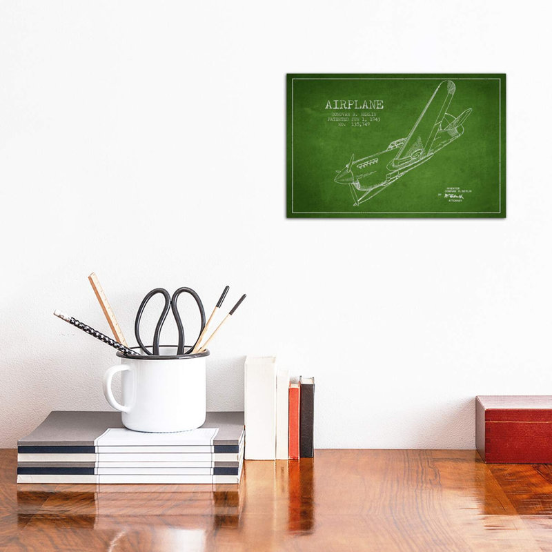 Plane Green Patent Blueprint - Wrapped Canvas Print, 20.32 cm H x 30.48 cm W
