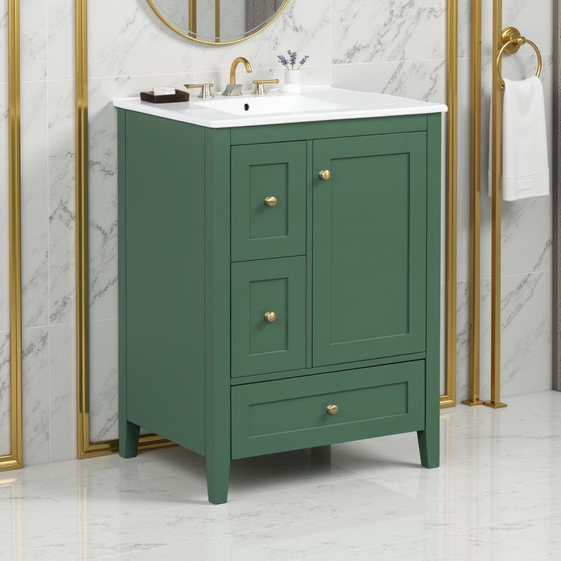 24" Bathroom Vanity with Adjustable Shelf & Removable Drawer Dividers?, Green