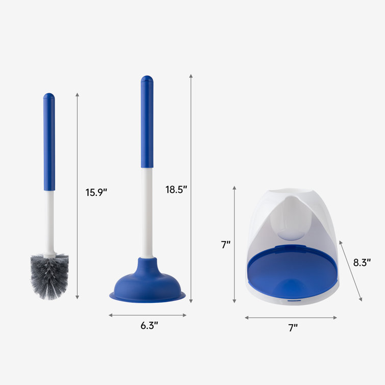 Toilet Brush and Plunger Set with Caddy Stand for Cleaning - white