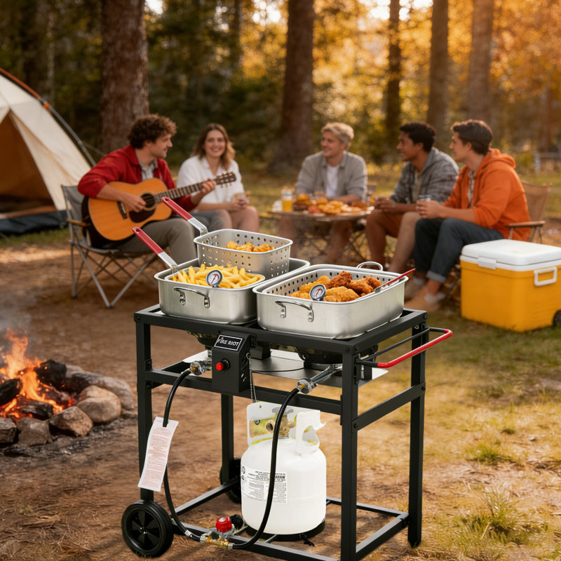 18QT Deep Fryer with Double Burner Propane Stove, Outdoor Aluminum Pot with Frying Basket Set – Perfect for Fish Fry, Chicken Wings, Fries & Cajun Cooking