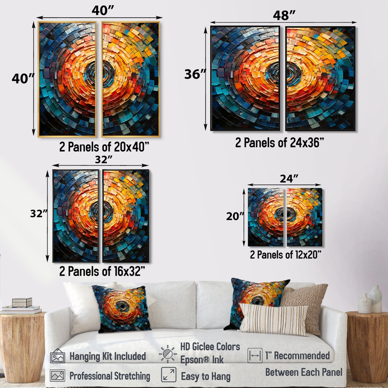 Coloré vinyle Disque vinyle mosaïque III - art mural moderne multicolore 2 panneaux, Black, 36" H x 48" W