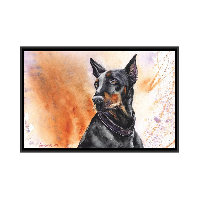 « doberman », reproduction sur toile, H 18 po x l 26 po x P 1,5 po, Toile avec cadre noir, Pas de tapis