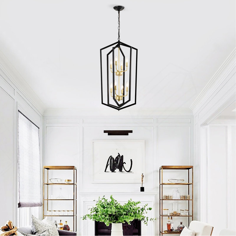 8-Light Lantern Tired Farmhouse Ceiling Hanging Light Black Chandelier Metal Modern Pendant Light