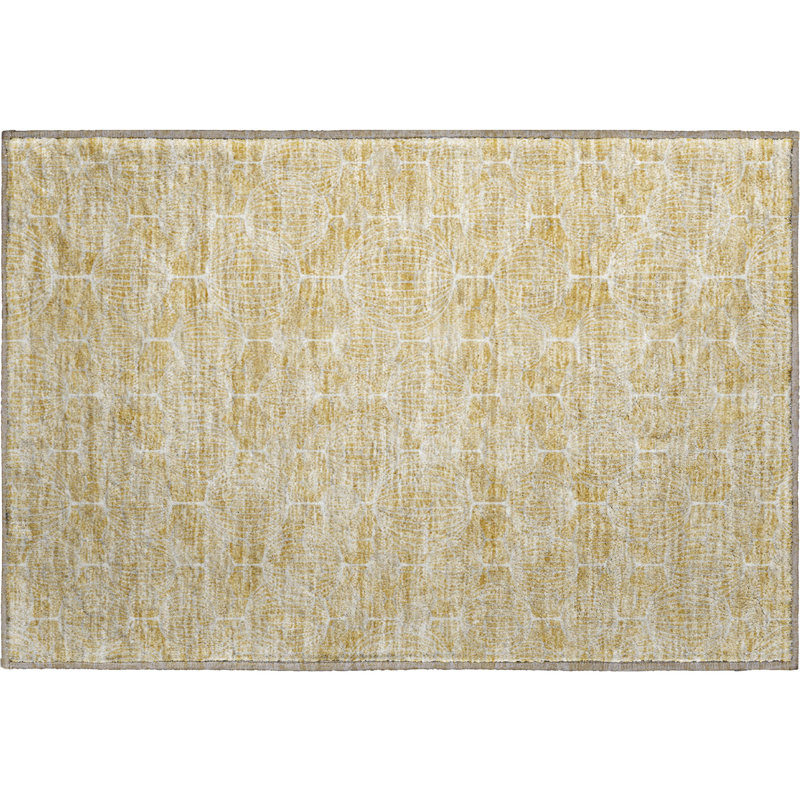 Premium Machine Washable Prisco Gold Rug, Rectangle 1'8" x 2'6"