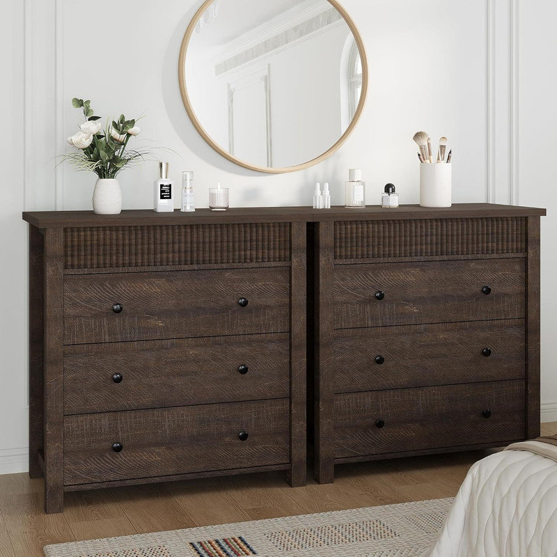 Table de chevet à 3 tiroirs, table de bout cannelée en bois avec rangement pour chambre à coucher, salon, noyer