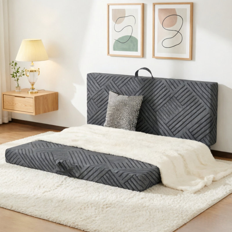 Matelas en mousse à mémoire de forme pliable de 6 po, matelas escamotable avec support supplémentaire, matelas pliant portatif avec housse amovible lavable pour les invités, futon et lit escamotable