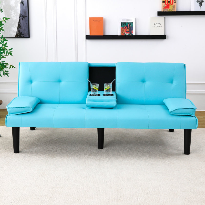 Lit bleu de 67 pouces avec porte-gobelet, pour un style de vie confortable et pratique, Bleu
