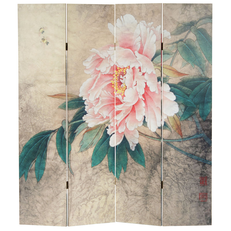 Songbirds in Flight Reversible Folding Art Screen, Doves and Peonies