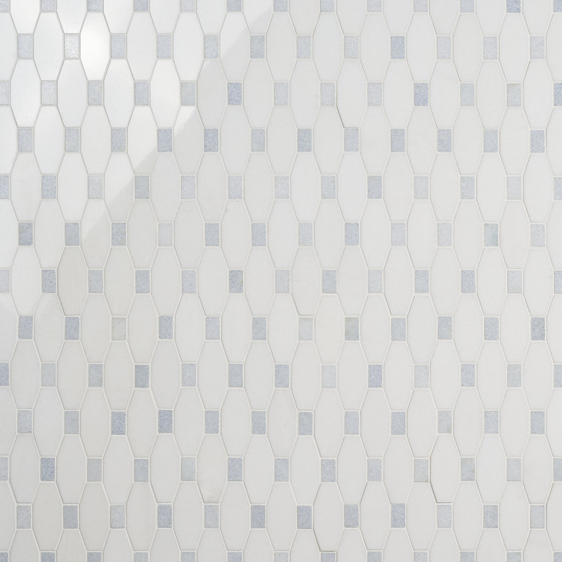 Carreau de mosaïque mural diapson, Thassos blanc / bleu céleste