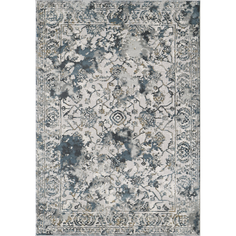 Tapis décoratif gris/bleu abstrait Mariann, Rectangle 5 pi 3 po x 7 pi 6 po