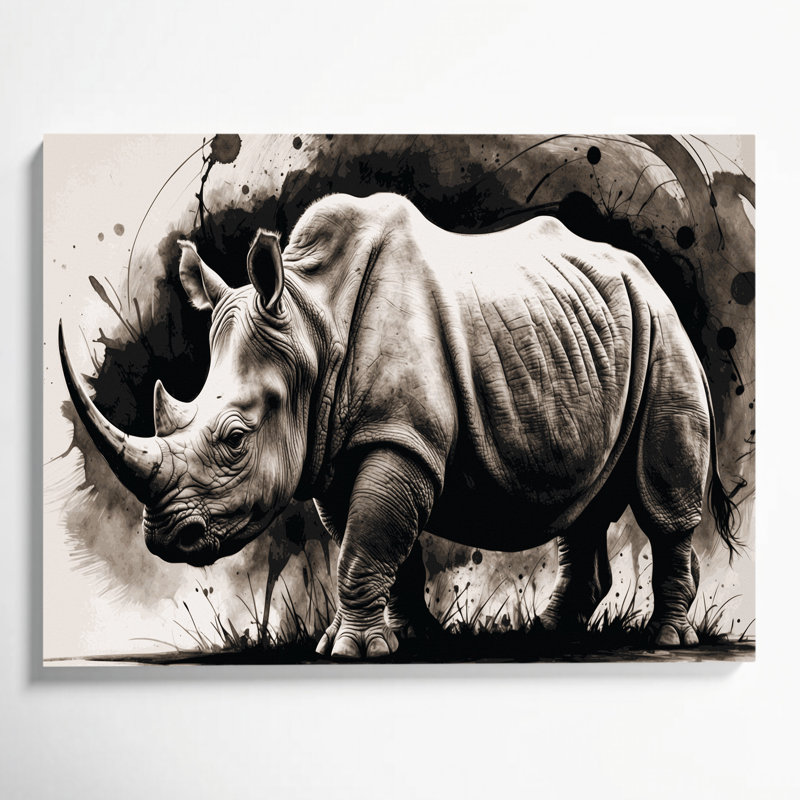 Faune, rhinocéros blanc, beige, art mural sur toile, H 20 po x l 24 po