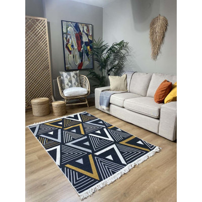Tapis en polyester à double face noir Laurim