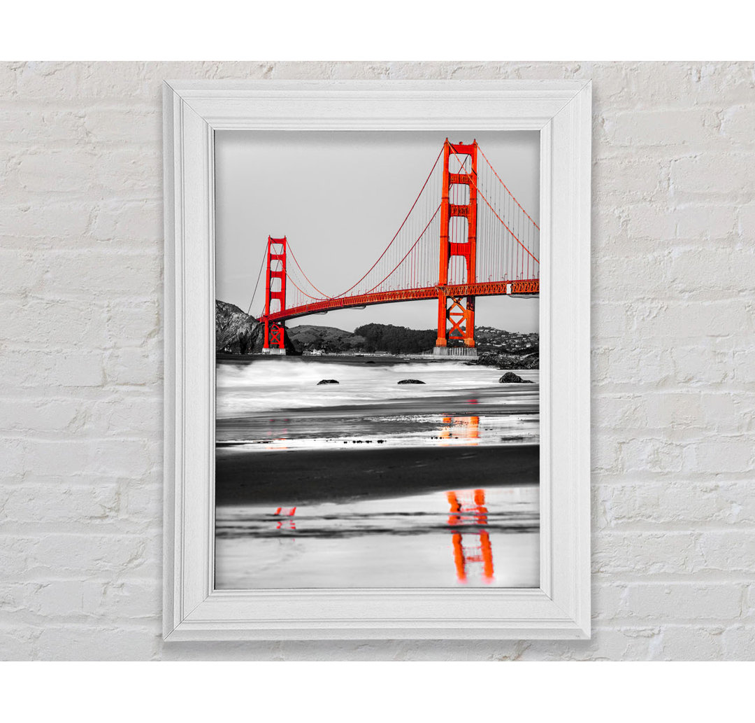 Gerahmtes Leinwandbild Golden Gate Bridge Reflections in Rot