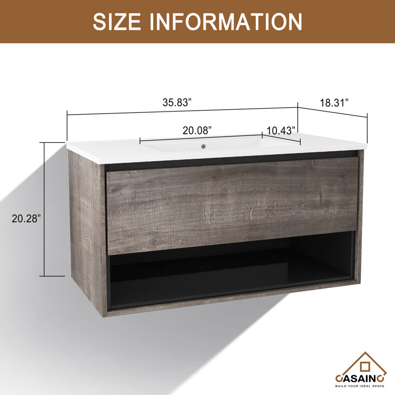 Ensemble de meuble-lavabo mural simple l 40 po, Chêne gris carreauté