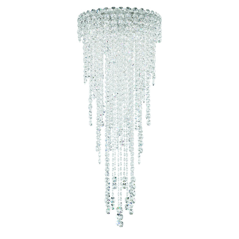 Chantant 4 Light 14in x 35.5in Flush Mount in Polished Stainless Steel with Clear Radiance Crystals