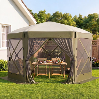 Pavillon de jardin escamotable 10 x 10 pi, abri de jardin à 6 côtés, 6 ventouses amovibles, abri extérieur portable, vert