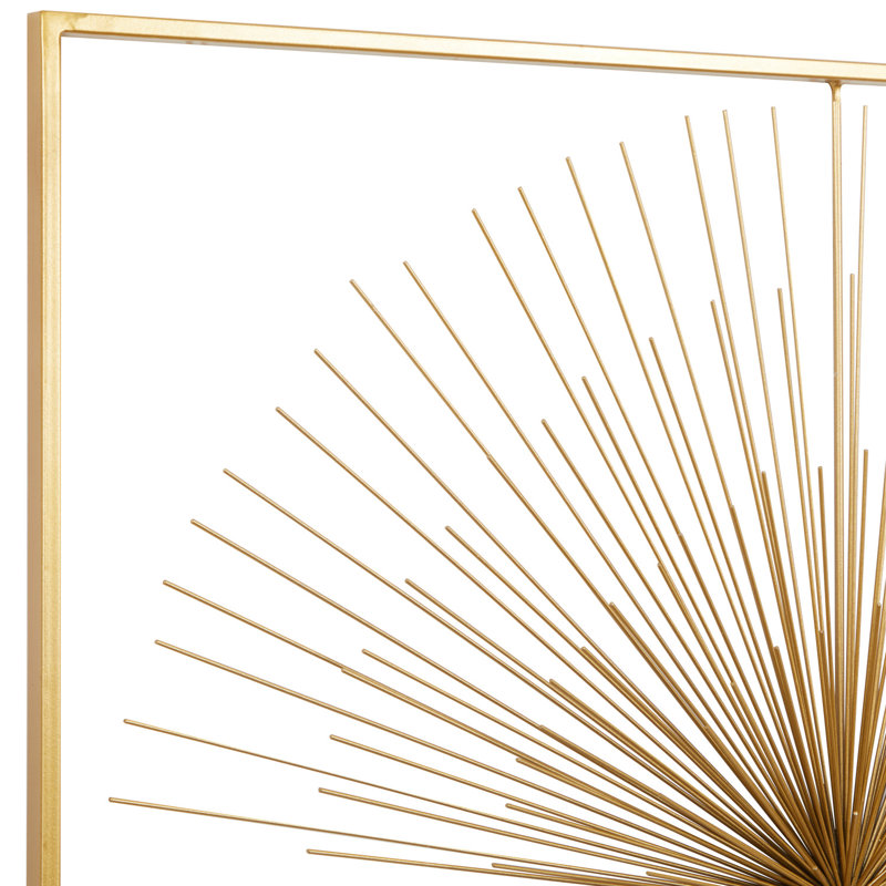 Metal Handmade Large 3D Starburst Gold Wall Decor with Square Frame