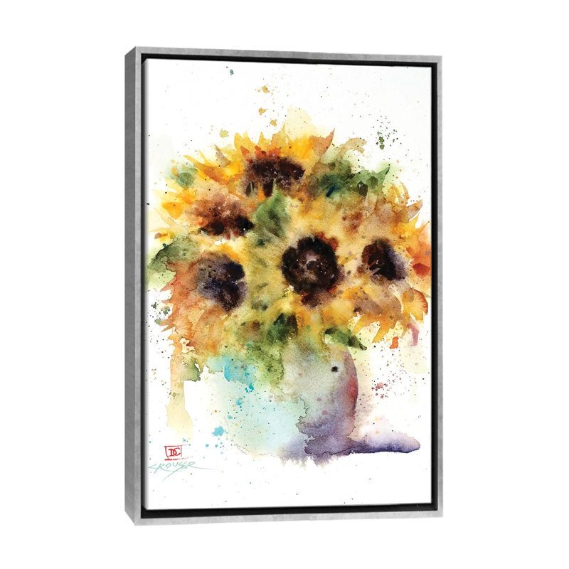 " Sunflower Vase " by Dean Crouser, 26" H x 18" W x 1.5" D, Silver Framed, No Mat