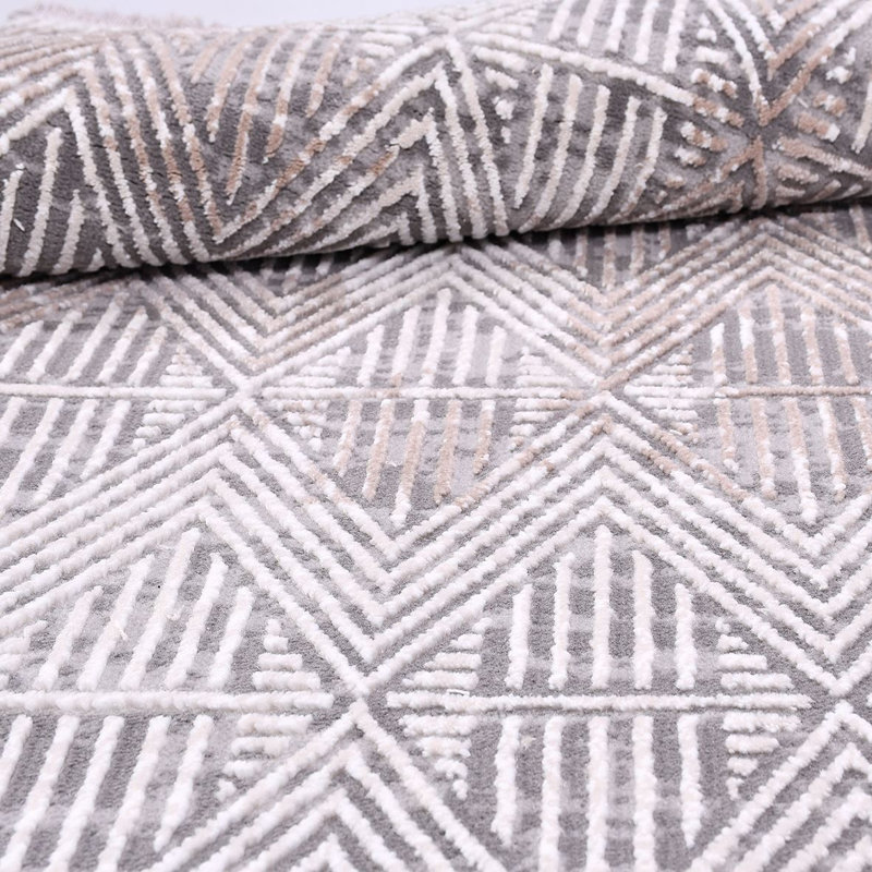 Tapis gris moderne / abstrait lavable à la machine, Rectangle de 2 pi 7 po x 5 pi