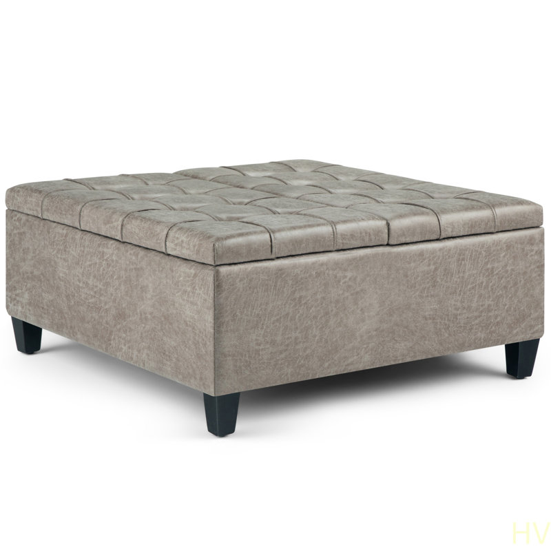 Harrison -  Table Storage Ottoman - Distressed, Light Gray