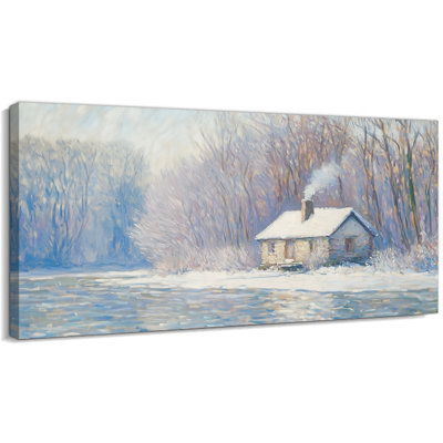  Art mural de Noël scène d'hiver, photos de cabane douillette, toile de forêt enneigée, décoration murale pastel doux, affiche d'hiver sereine pour le salon et la maison de vacances, 40 po x 20 po