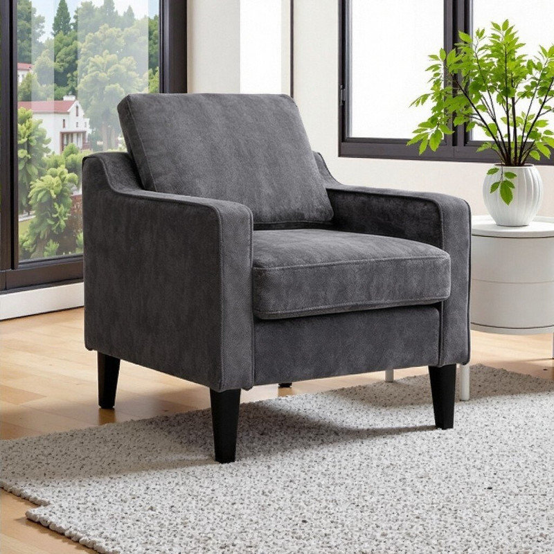 Chaise d'appoint avec accoudoirs en chenille Mid-Century, Gris