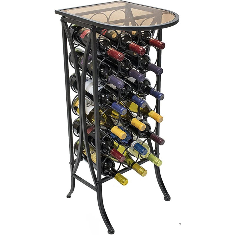  18 Bottle Floor Wine Bottle with Glass Table Rack