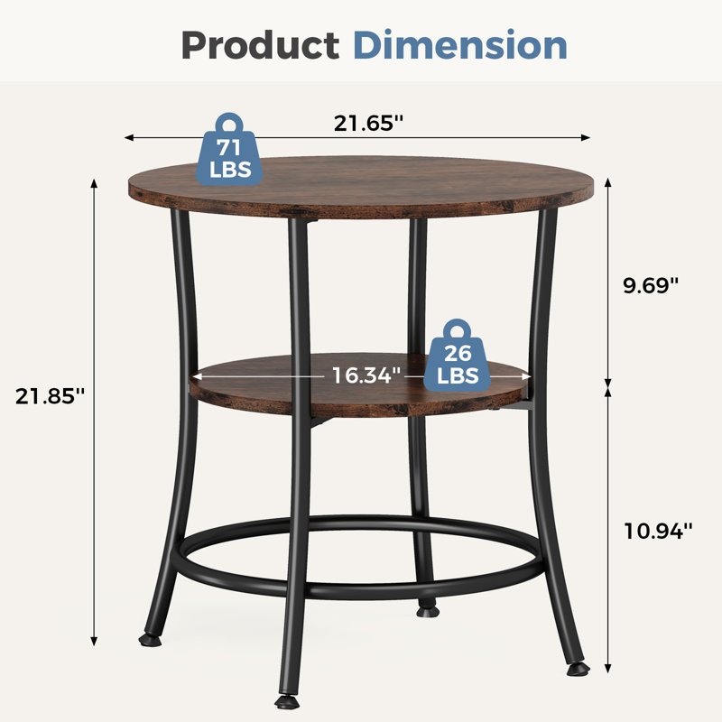 2-Tier Wood Grain Round Side Table, Sofa/Bed Side Table With Shelf, Round End Table For Small Spaces Living Room Bedroom