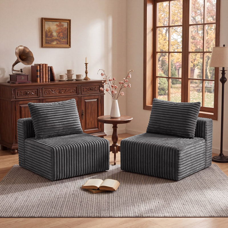 Canapé modulaire à siège moyen, flanelle à assise profonde revêtue de ressorts ensachés, aucun assemblage requis, rouleau de compression pour le salon, unité modulaire à combinaison libre, gris