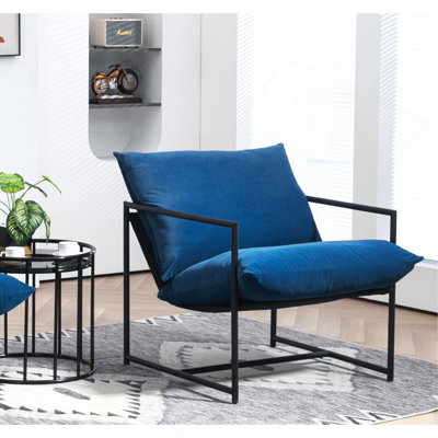 Fauteuil d'appoint élégant en velours moderne, fauteuil inclinable contemporain avec cadre en métal et siège profond pour bureau personnel