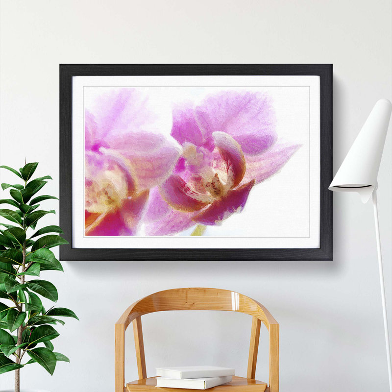 A Pink Orchid Flower - Framed Print, 45cm H x 63cm W x 2cm D, Black Framed