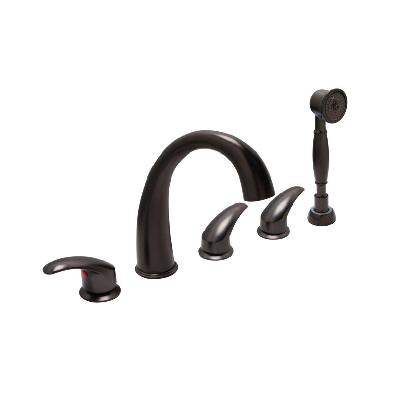 3 Handle Deck Roman Tub Faucet with Diverter, Antique Bronze