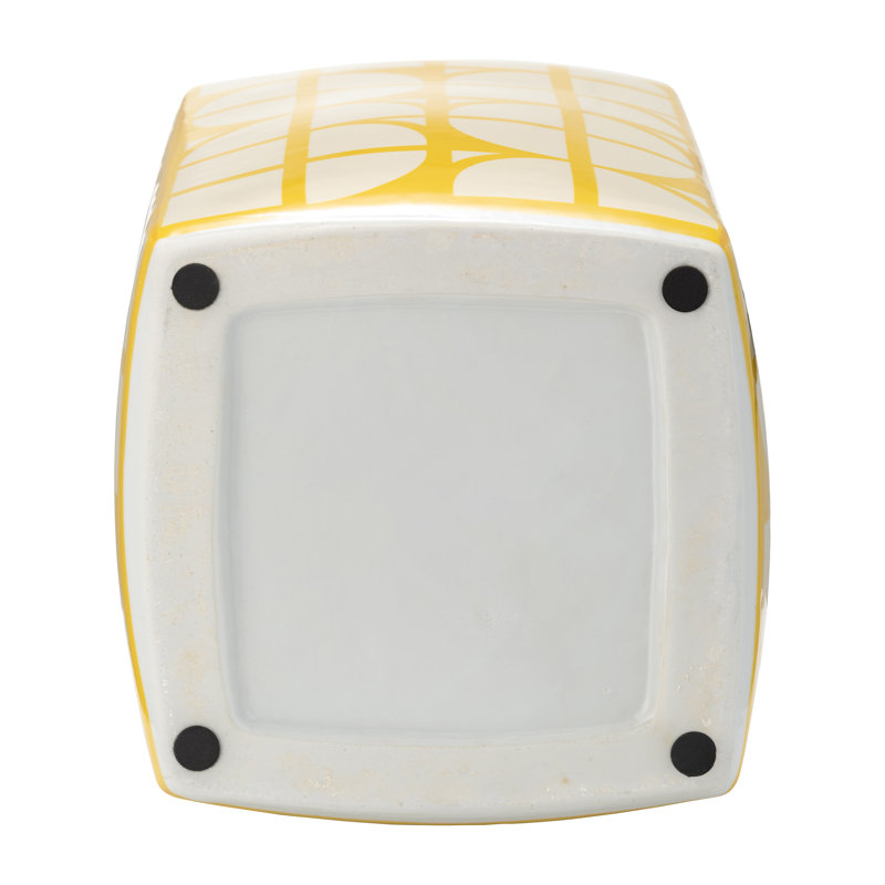 Pot de table géométrique en céramique avec couvercle pour la décoration intérieure, H 18 po x l 9 po x P 9 po, Jaune / Blanc