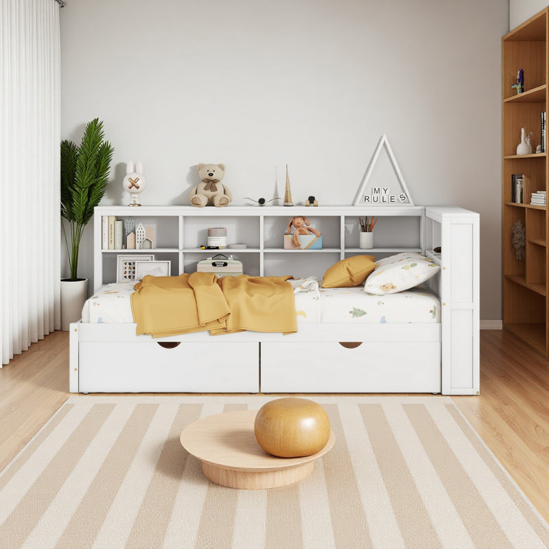 Wooden Daybed With 2 Drawers, Twin, White
