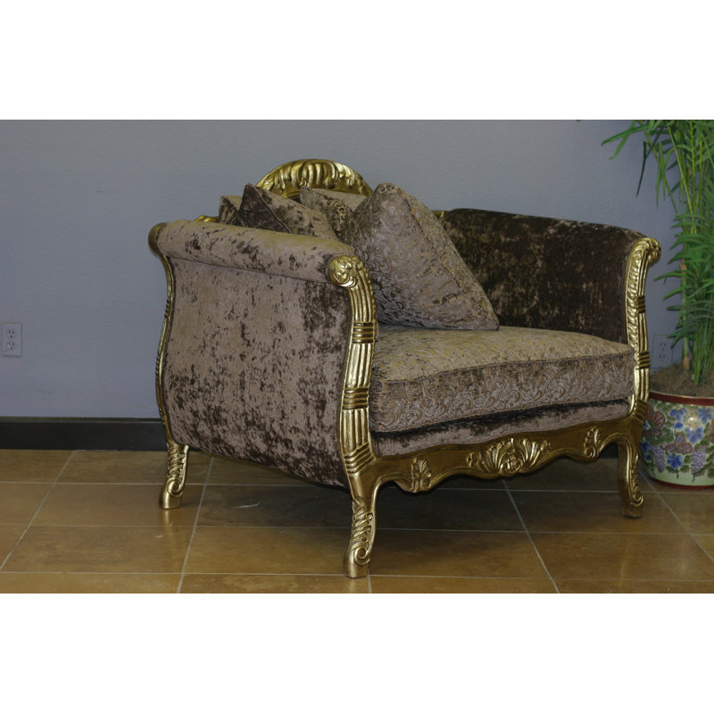 Chaise longue à accoudoirs ronds en chenille Rother