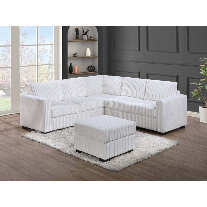 Ensemble modulaire 4 pièces avec repose-pieds, Velours côtelé blanc