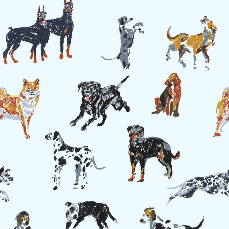 Dog Days - Pale Blue Wallpaper, Pale Blue, Peel & Stick, Self-Adhesive