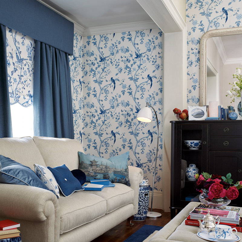 Laura Ashley Summer Palace Wallpaper Roll, Royal Blue