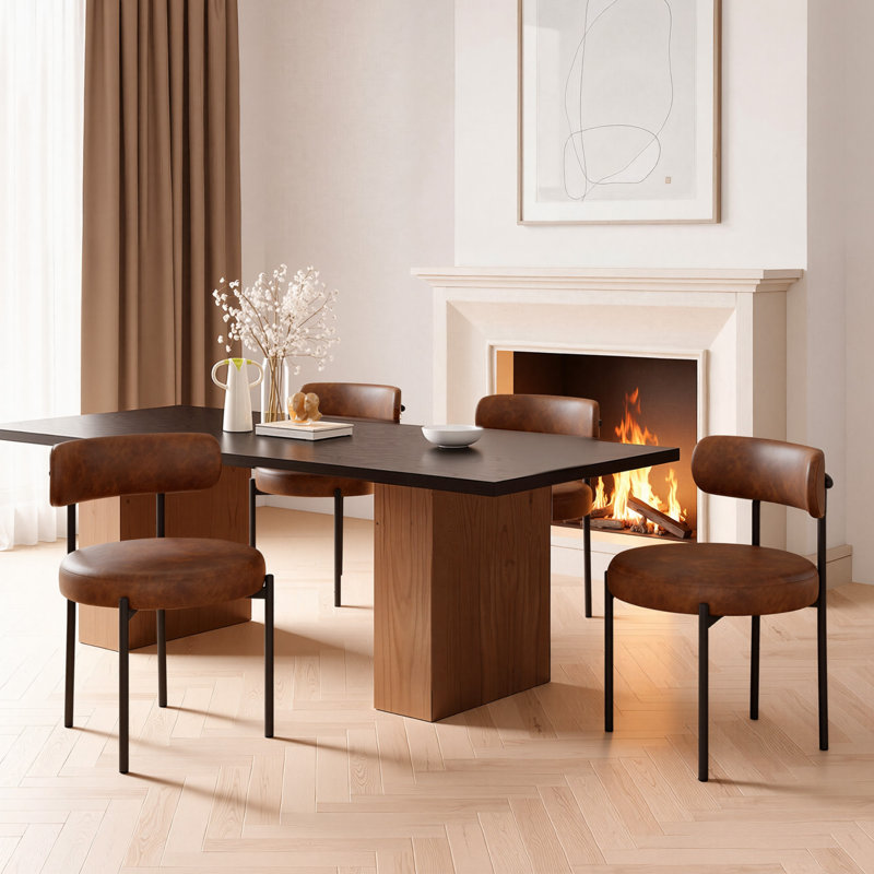 48.3cm H Leather Upholstered Metal Side Chair, 4, Brown