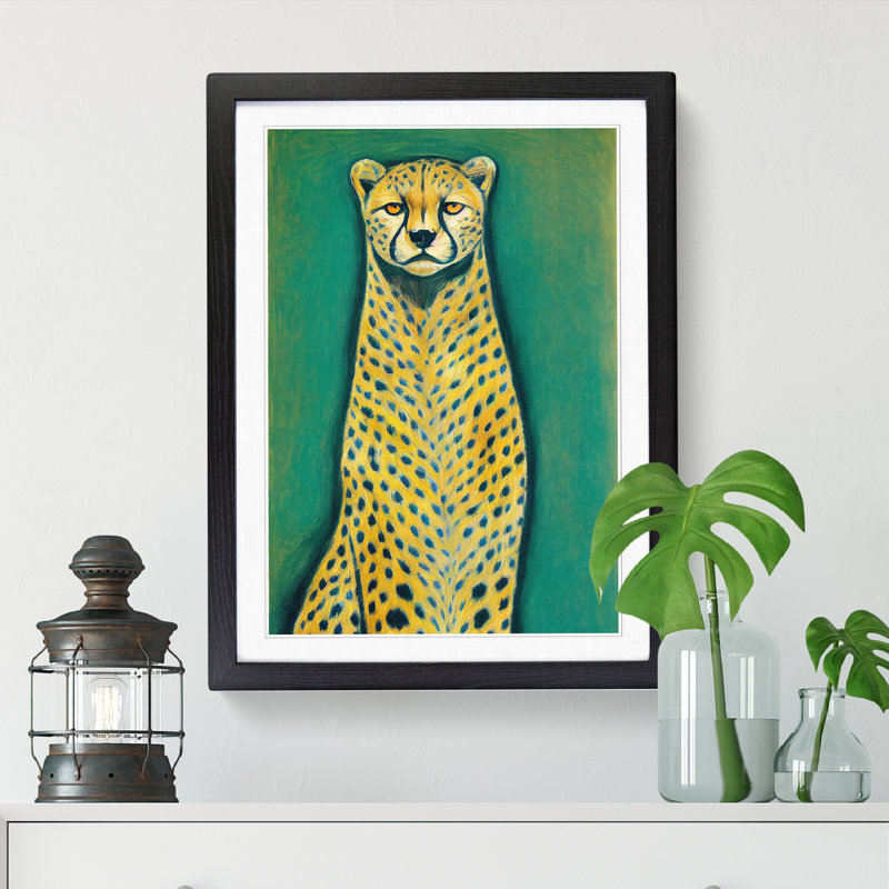 Cheetah Portrait Painting - Picture Frame Print, 34cm H x 25cm W, Walnut Framed